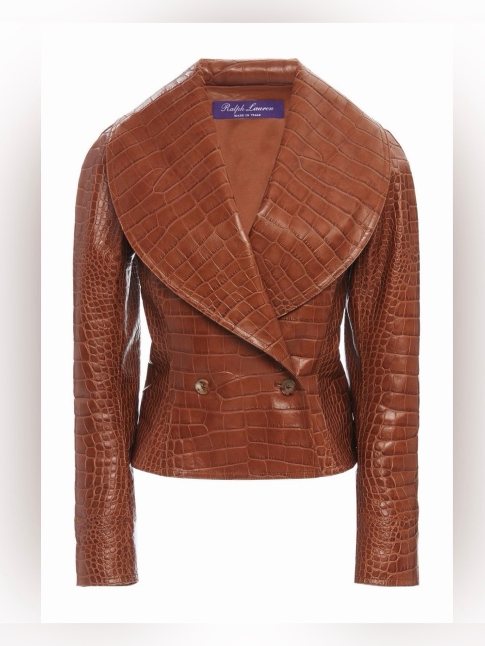 RALPH LAUREN COLLECTION BREANNA CROCODILE LEATHER JACKET IN TOFFEE